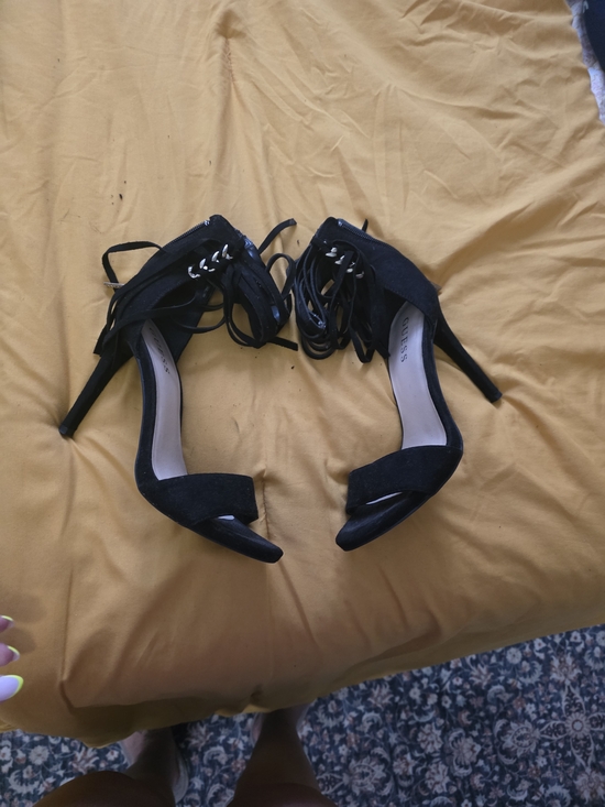 Guess Shoes - Guess Black Lace-Up Open Toe Stiletto Heels